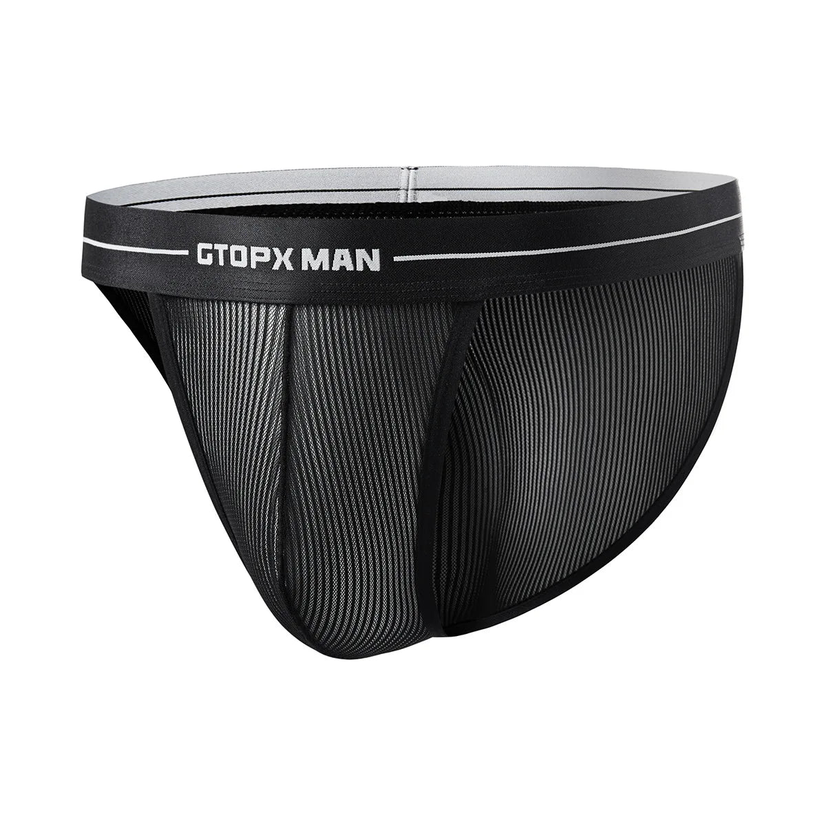 Cross-border men's striped single-layer translucent underwear, thin low-rise ice silk briefs GT407