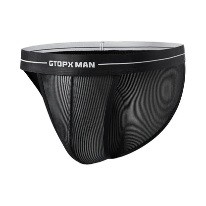 Cross-border men's striped single-layer translucent underwear, thin low-rise ice silk briefs GT407