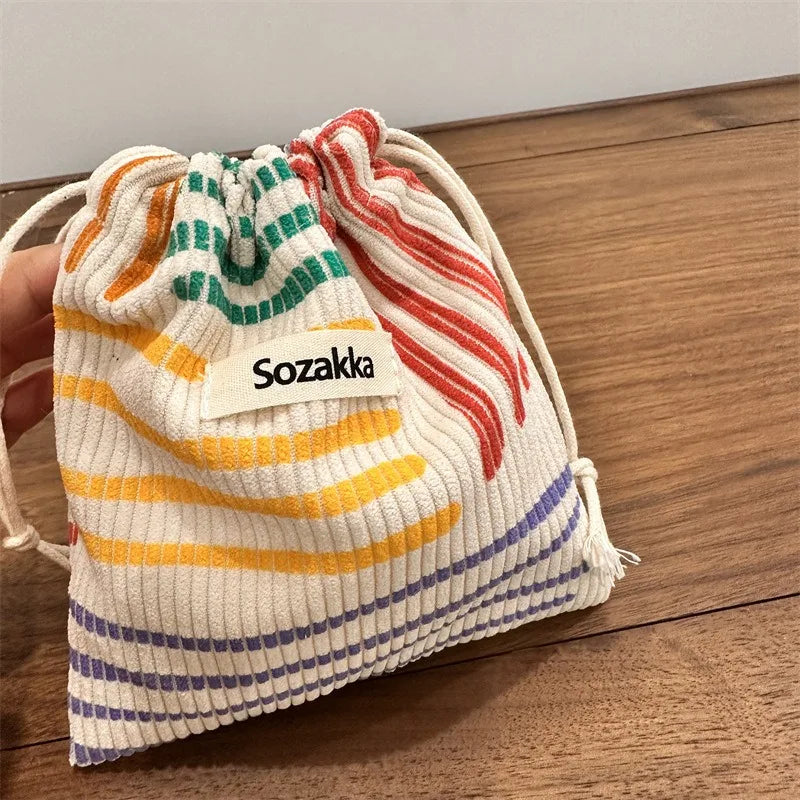 Corduroy Drawstring Pouch | Versatile Storage Bag for Jewelry, Cosmetics, and Small Essentials
