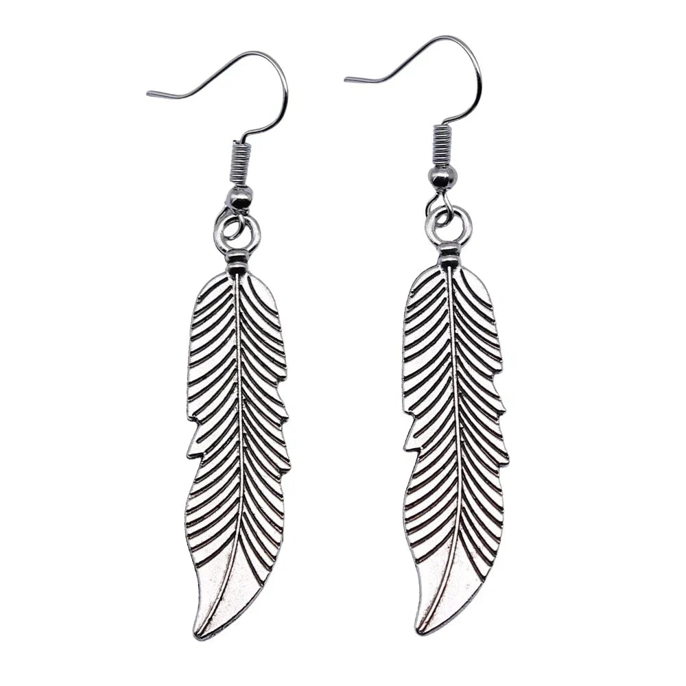 Vintage Feather Dangle Earrings | Boho Drop Earrings for Women