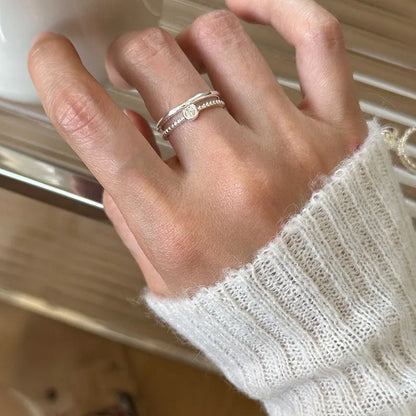 PANJBJ 925 Sterling Silver Pearl Irregular Ring | Women Shell Overlapping Hollow Sweet Design Jewelry