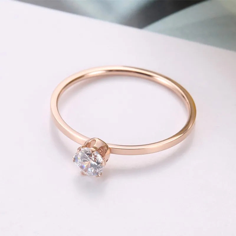 Stainless Steel Single CZ Ring Simple 1mm Thin Wedding Band for Women Girl Size 3-10