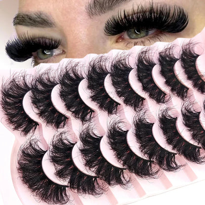 5-8 Pairs Natural Russian Striped Mink Lashes | 3D Volume Wavy False Eyelash Extensions