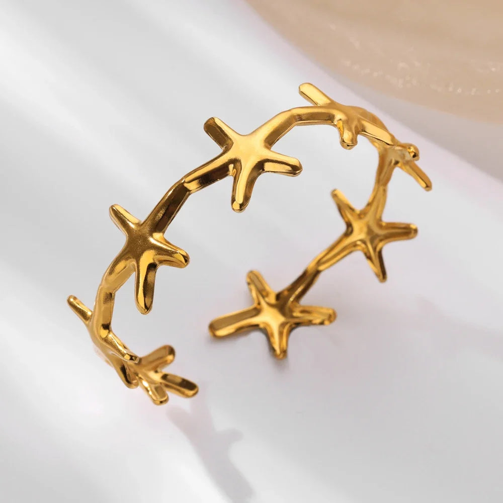 Minimalist Starfish Bangles For Women Lucky Stainless Steel Cuff Bracelets 2024 Trend Female Charm Jewelry Wrist Accessories BFF