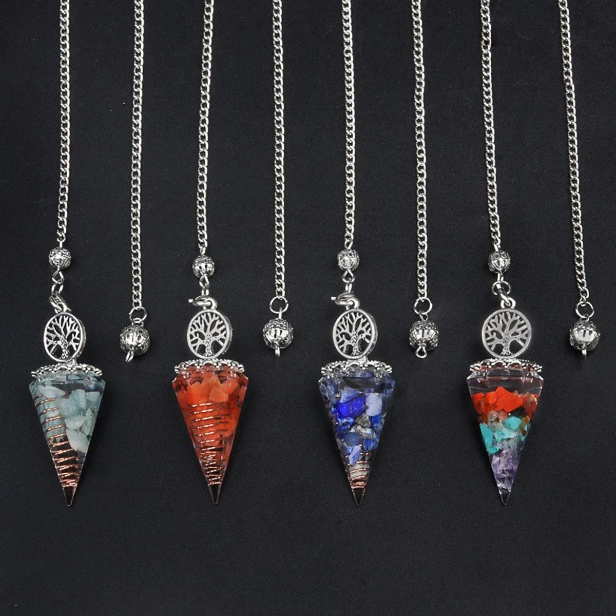 20x52mm Natural Stone Pendulum Tree of Life Hexagonal Cone Crushed Stone Aventurine