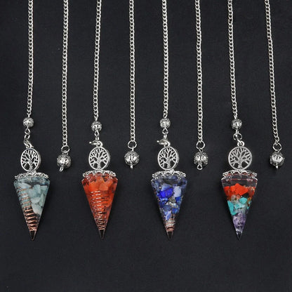20x52mm Natural Stone Pendulum Tree of Life Hexagonal Cone Crushed Stone Obsidian