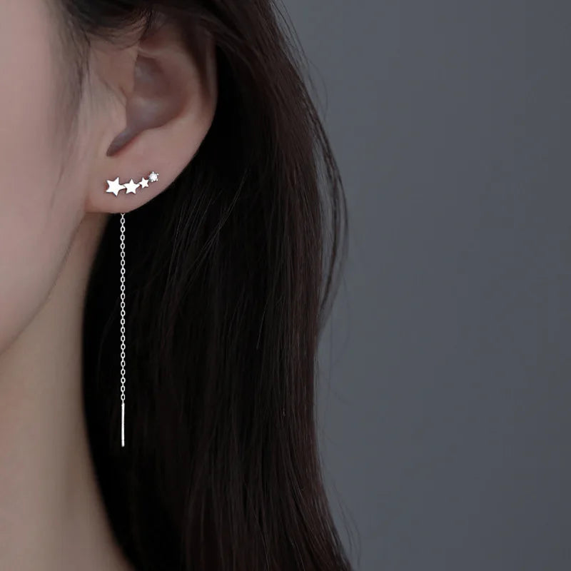 Ventfille 925 Sterling Silver Star Drop Earrings for Women | Simple Tassel Chain Office Jewelry