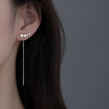 Ventfille 925 Sterling Silver Star Drop Earrings for Women | Simple Tassel Chain Office Jewelry