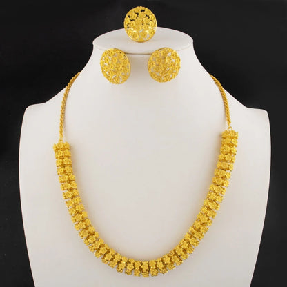 gold plated earrings ring necklaces for women luxury gold cuban necklace set High Quality designer men woman Jewelry sets gift