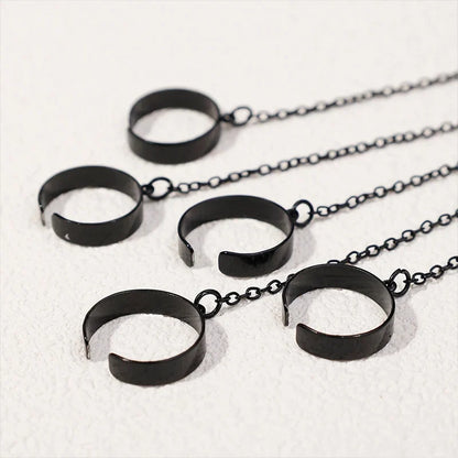 Punk Geometric Black Color Chain Wrist Bracelet Ring For Women Men Open Ring Silver Link Chain Girls Cool Design Fashion Jewelry