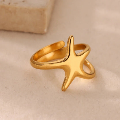 Starfish Shell Stainless Steel Open Rings For Women Fashion Gold Color Finger Ring Trendy Summer Beach Vacation Ocean Jewelry