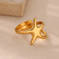 Starfish Shell Stainless Steel Open Rings For Women Fashion Gold Color Finger Ring Trendy Summer Beach Vacation Ocean Jewelry