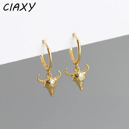 CIAXY Retro Cow Head Earrings for Women Men | 14K Gold Plated Animal Drop Earrings