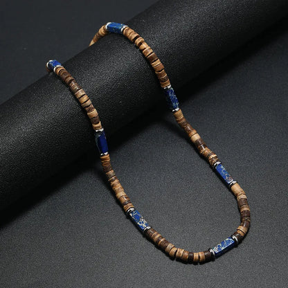 Vintage Boho Natural Stone Necklace for Couples | Brown Coconut Shell Bead Choker