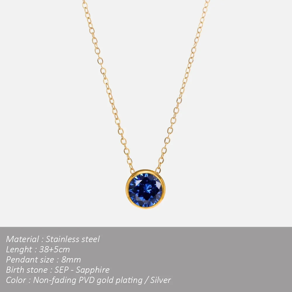 SUNIBI Stainless Steel Birthstone Necklace for Woman Gold Color Bride Designer Pendant Necklaces Birthday Gift Jewelry Wholesale