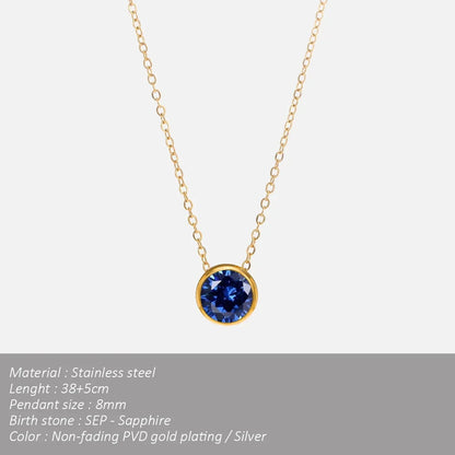 SUNIBI Stainless Steel Birthstone Necklace for Woman Gold Color Bride Designer Pendant Necklaces Birthday Gift Jewelry Wholesale
