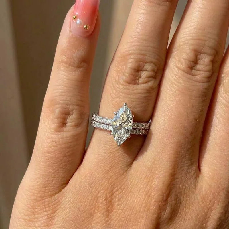 925 Sterling Silver Fashion Classic Marquise Zircon Ring For Women Engagement Wedding Luxury High Quality Fine Jewelry Hot Sales