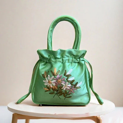 ZTBBAO Embroidered Flower Bucket Bag | Small Top Handle Handbag for Women