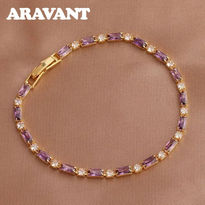 Aravant 925 Silver 18K Gold Amethyst Bracelet Chain For Women Fashion Jewelry