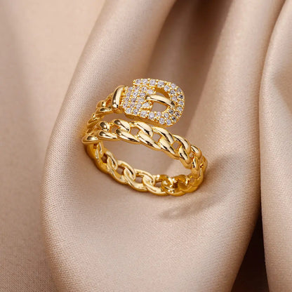 Fashion Zircon Sun Flower Rings For Women Stainless Steel Gold Color Geometric Ring Trendy Wedding Party Aesthetic Jewelry Gifts