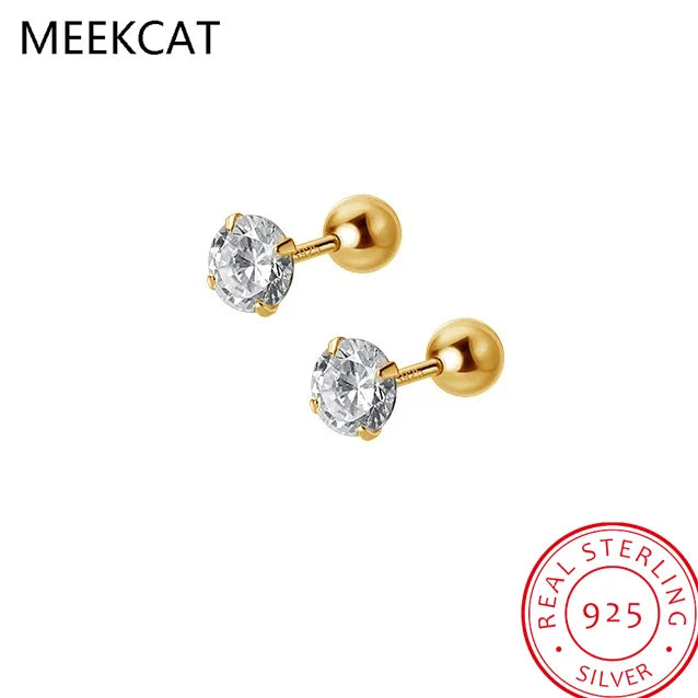 18K Gold Over Silver Moissanite Stud Earrings | Screw Back Safety Earrings for Women Men