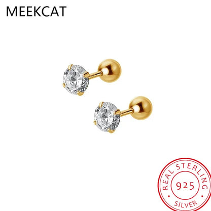 18K Gold Over Silver Moissanite Stud Earrings | Screw Back Safety Earrings for Women Men