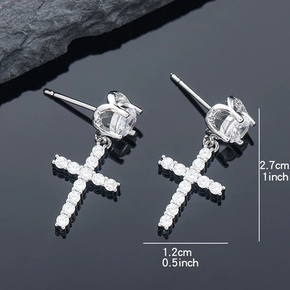 Punk Gold/Silver Cross Stud Earrings | Hip Hop Rhinestone Piercing Ear Accessories