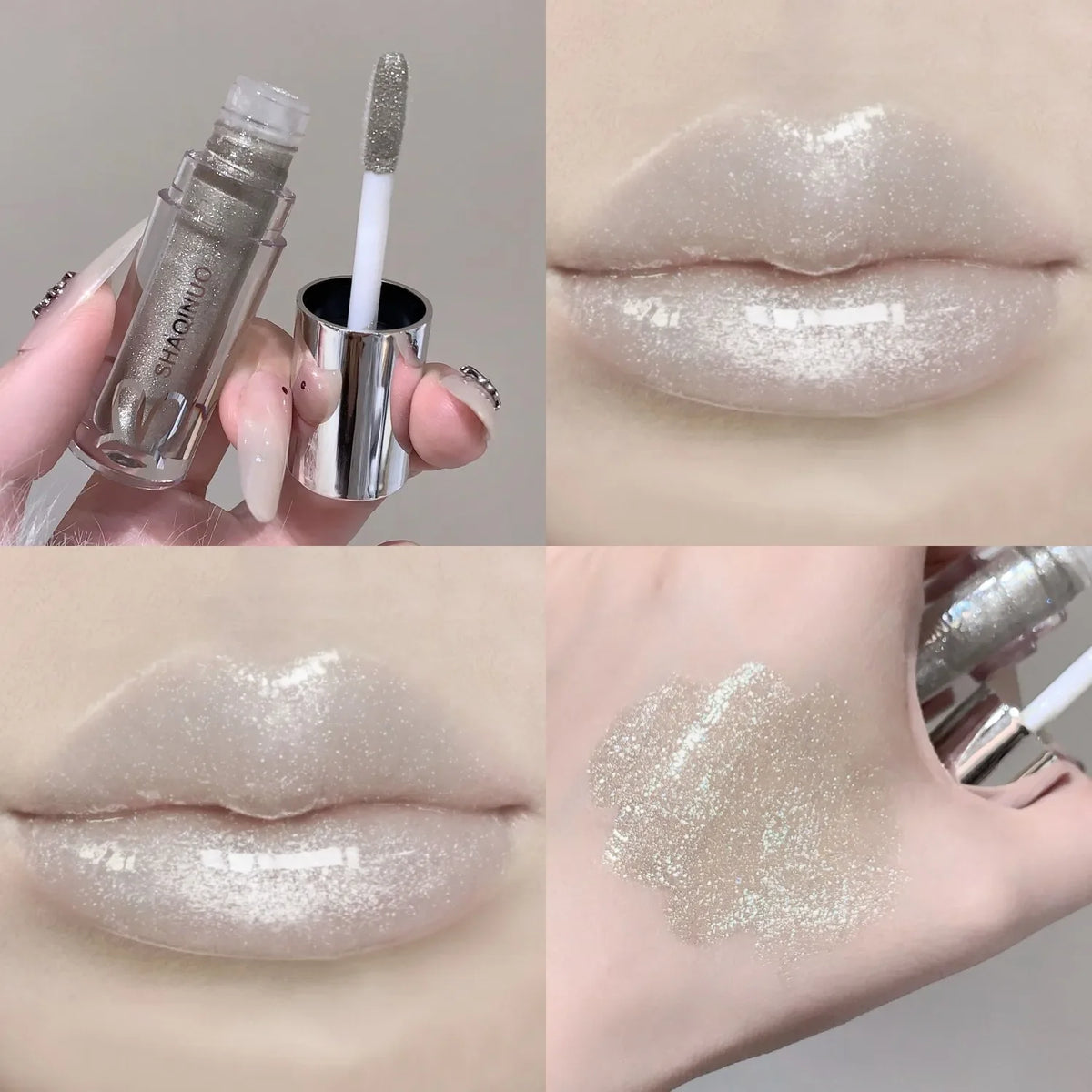 SHAQINUO Water Light Mirror Lip Gloss | Long-Lasting Moisturizing Lip Oil with Pearlescent Sparkle