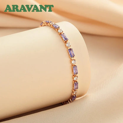 Aravant 925 Silver 18K Gold Amethyst Bracelet Chain For Women Fashion Jewelry