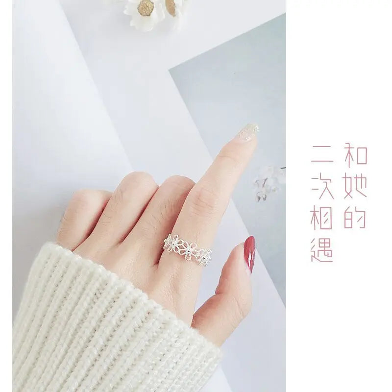 New in 925 Sterling Silver Hollow Flower Adjustable Rings For Women Engagement Ladies Rings Vintage Luxury Jewelry Jewellery