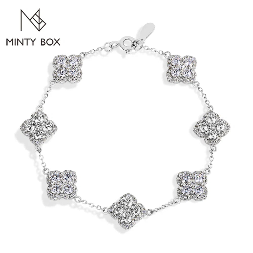 MINTYBOX S925 Sterling Silver Full Moissanite Bracelets D VVS1 Lab Diamond for Women 18k Gold Plated Engagement Jewelry Gift