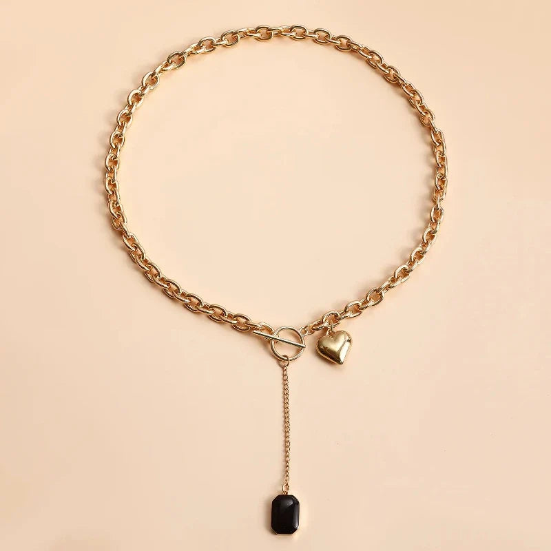 Europe And the United States Metal chain Fringe Heart Pendant Collar OT Buckle Creative Simple Fashion Necklace Ladies