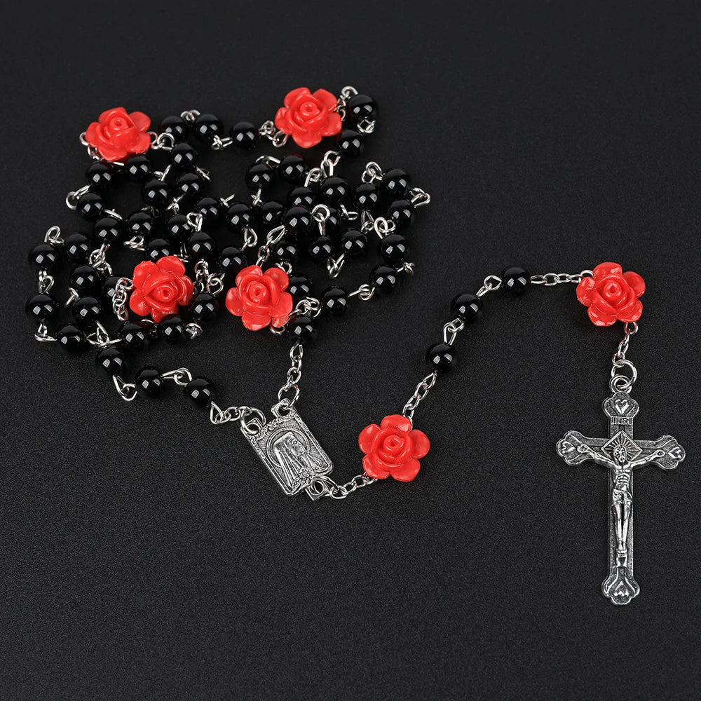 Catholic Rosary Beads Rosary Necklace Christian Praying 6MM Pearl Beads Long Y Chain Cross Pendant For Women Religiou Jewelry