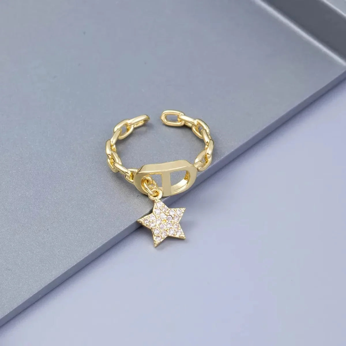 Star Diamond Letter Cd Ring Niche Design Pendant Trendyy Daily Versatile Women's Ring New Open Adjustable Ring