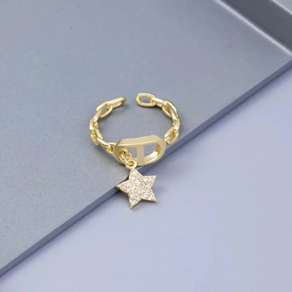 Star Diamond Letter Cd Ring Niche Design Pendant Trendyy Daily Versatile Women's Ring New Open Adjustable Ring