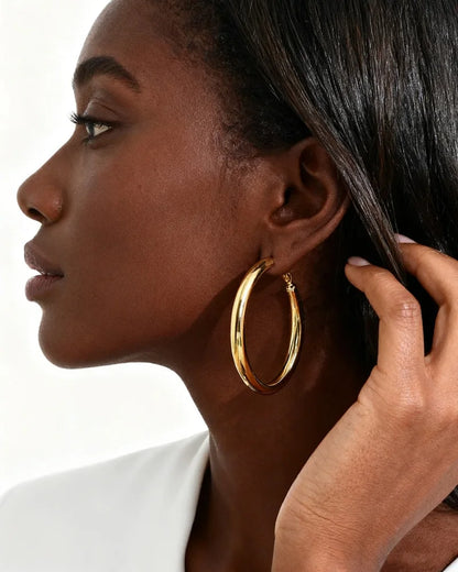 30/40/50mm Circle Hoop Earrings for Women, Classic Stainless Steel 18k Gold Plated Minimalist Jewelry Hypoallergenic