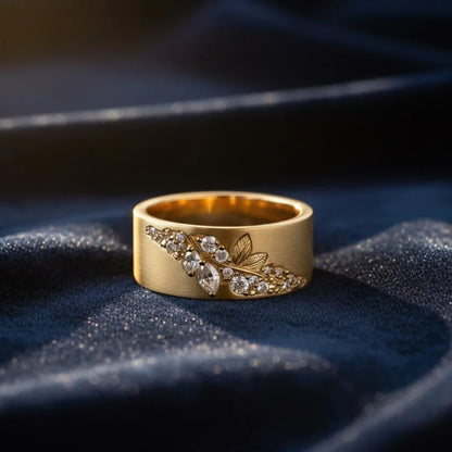 Geometric Green Stone Gold Leaf Ring | Fine Cocktail Jewelry for Women