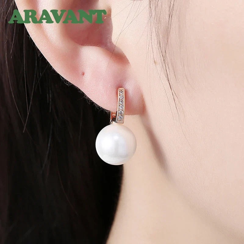 Aravant 925 Silver 18K Gold 12mm Pearl Drop Earrings For Women Wedding Fashion Jewelry