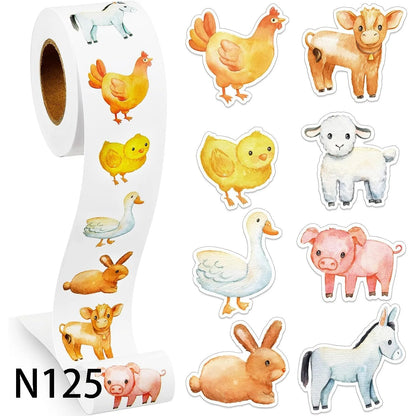 100-500 Animal Stickers Roll | Small Decorative Labels for Photocards and Gifts