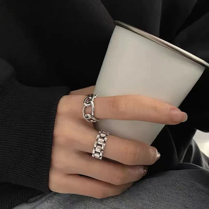 925 Sterling Silver Finger Rings New Fashion Creative Cross Hollow Chain Geometric Party Jewelry Gifts
