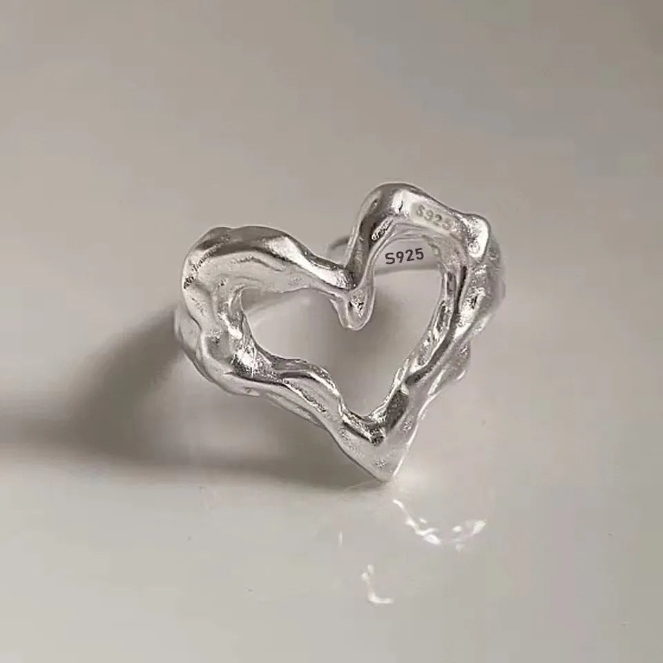 PANJBJ 925 Sterling Silver Pearl Irregular Ring | Women Shell Overlapping Hollow Sweet Design Jewelry