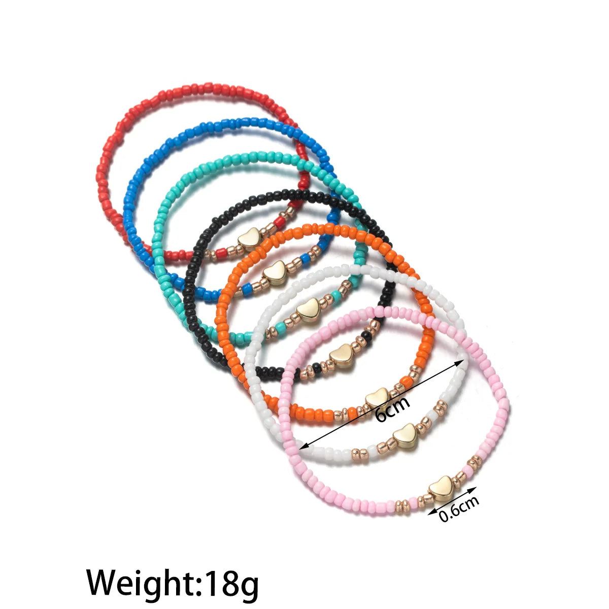 7Pcs Colorful Rice Beads Bracelet Set For Women Fashion Heart Charm Elastic Beaded Chain Bangle Female Trendy Jewelry Gift