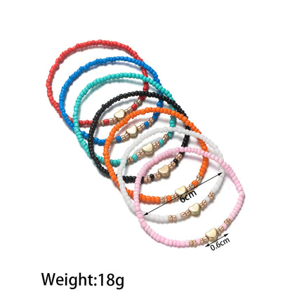 7Pcs Colorful Rice Beads Bracelet Set For Women Fashion Heart Charm Elastic Beaded Chain Bangle Female Trendy Jewelry Gift