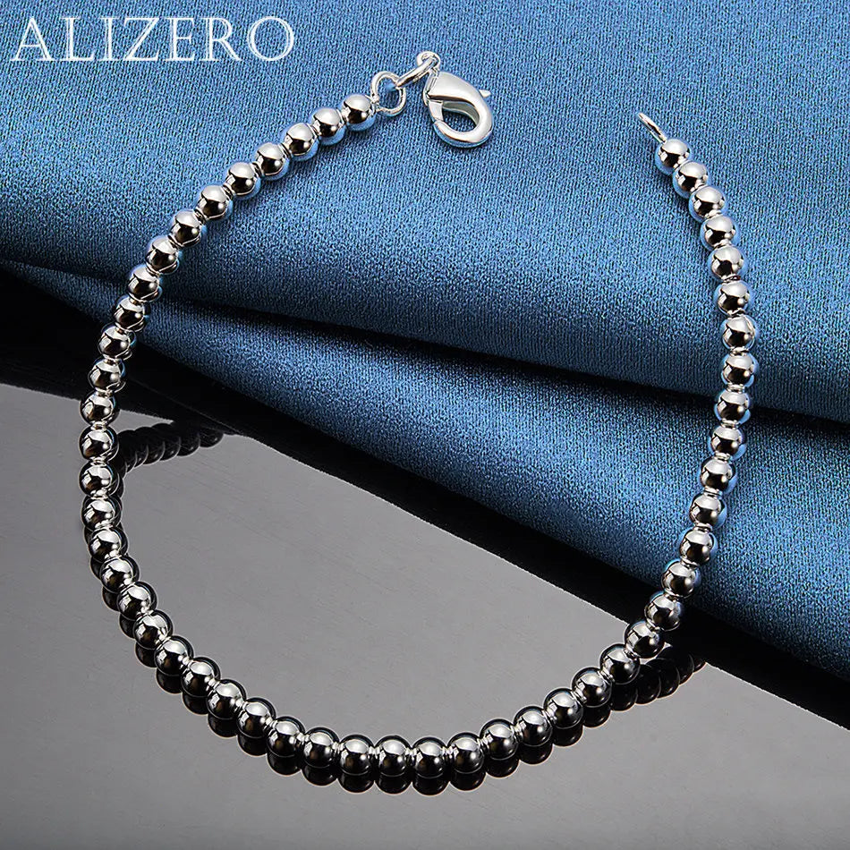 ALIZERO 925 Sterling Silver Bracelet 4mm Beads Bracelets For Women Jewelry For Fashion Party and Daily Wear 16-23CM