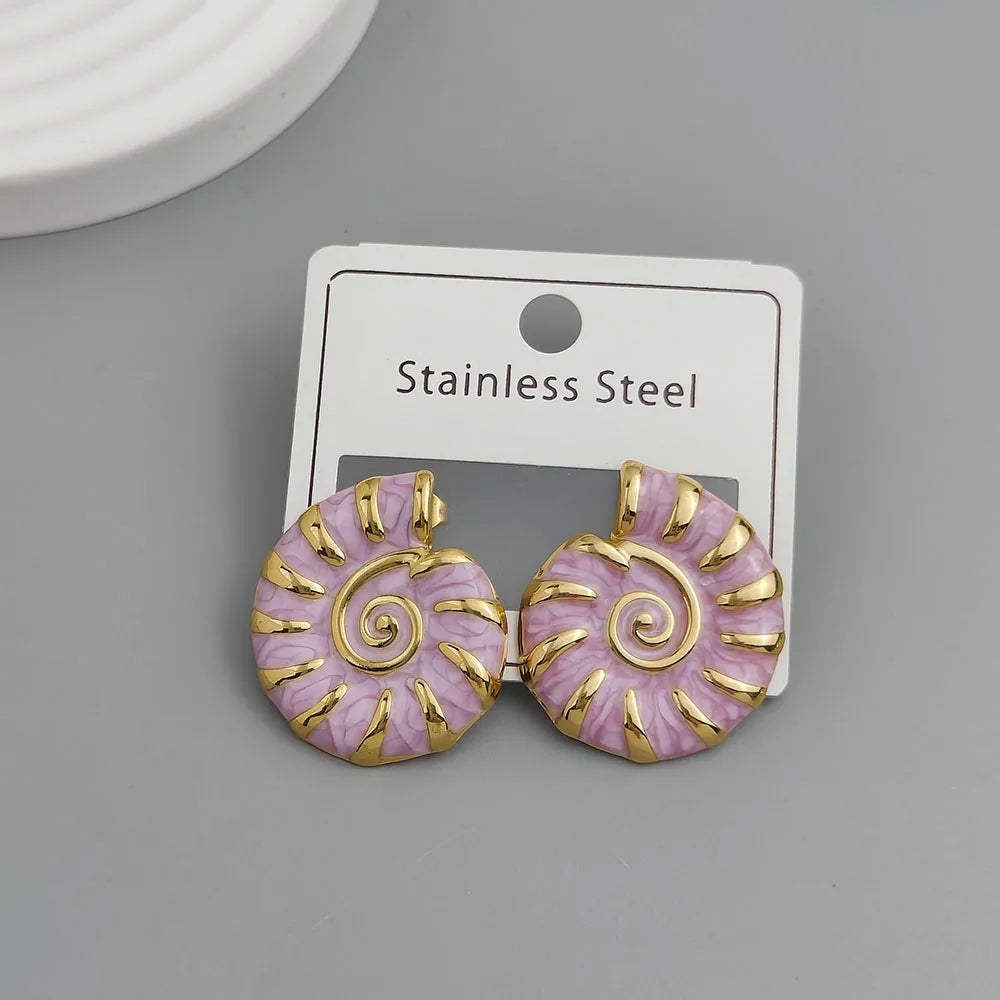 Creative Conch Colored Enamel Stainless Steel Earrings, Waterproof and No Rust-Rusting Women's Earrings, Party Jewelry