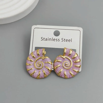 Creative Conch Colored Enamel Stainless Steel Earrings, Waterproof and No Rust-Rusting Women's Earrings, Party Jewelry