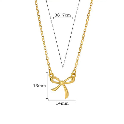 Stainless Steel Bowknot Lucky Necklace For Women Gold Color Korean Necklaces Female Aesthetic Choker Jewelry Daily Accessories
