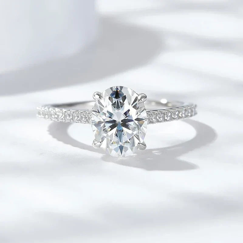 NeeTim 3ct Oval Cut Moissanite Lab Diamond Rings for Women 925 Sterling Silver Proposal Ring Wedding Engagement Band Jewelry