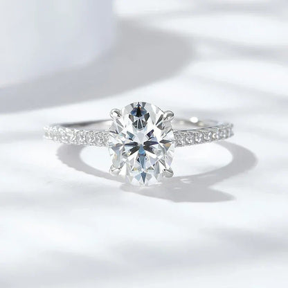 NeeTim 3ct Oval Cut Moissanite Lab Diamond Rings for Women 925 Sterling Silver Proposal Ring Wedding Engagement Band Jewelry