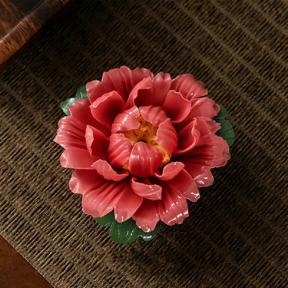 Peony Flower Incense Holder | Decorative Ceramic Incense Burner